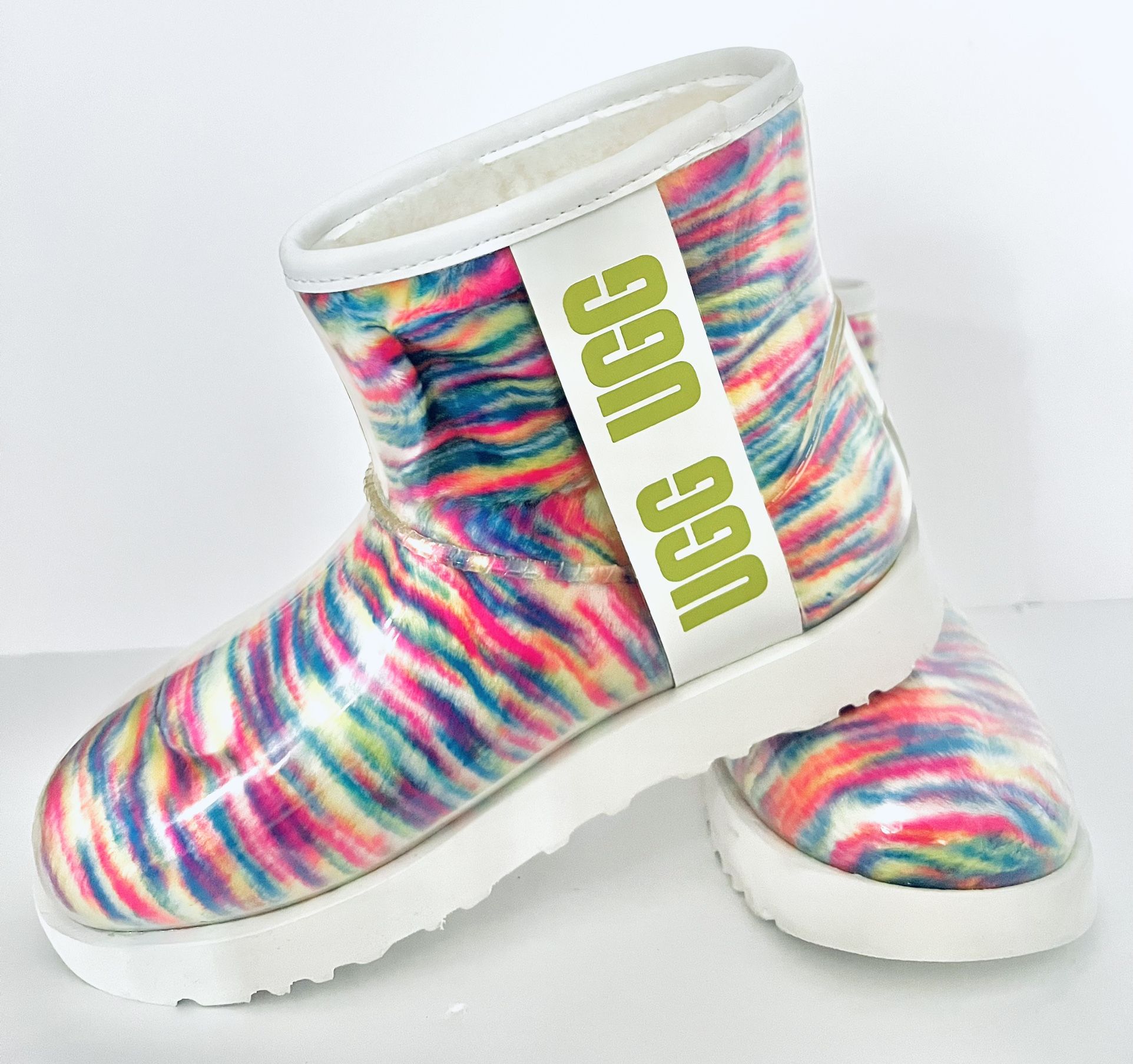 UGG CLASSIC CLEAR MINI PIXELATE WHITE WATERPROOF ANKLE WOMEN'S BOOTS NEW SIZE 5