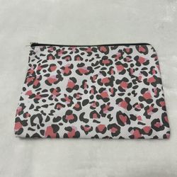 White black pink leopard print small make up bag