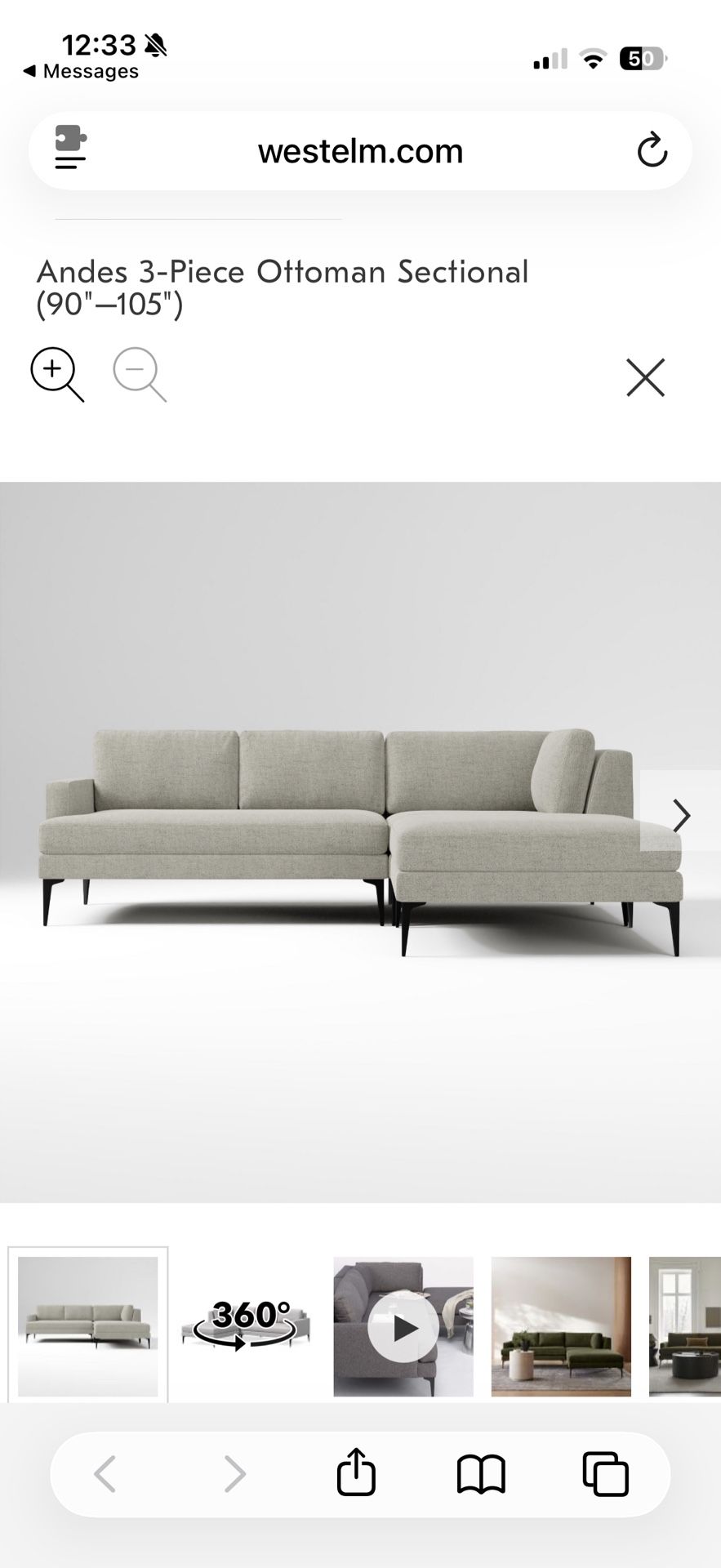 West Elm Andes 105” 2 Piece With Ottoman