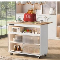 Brand new Rolling Kitchen Island Cart with LED Lights and Folding Leaves, Kitchen Cart