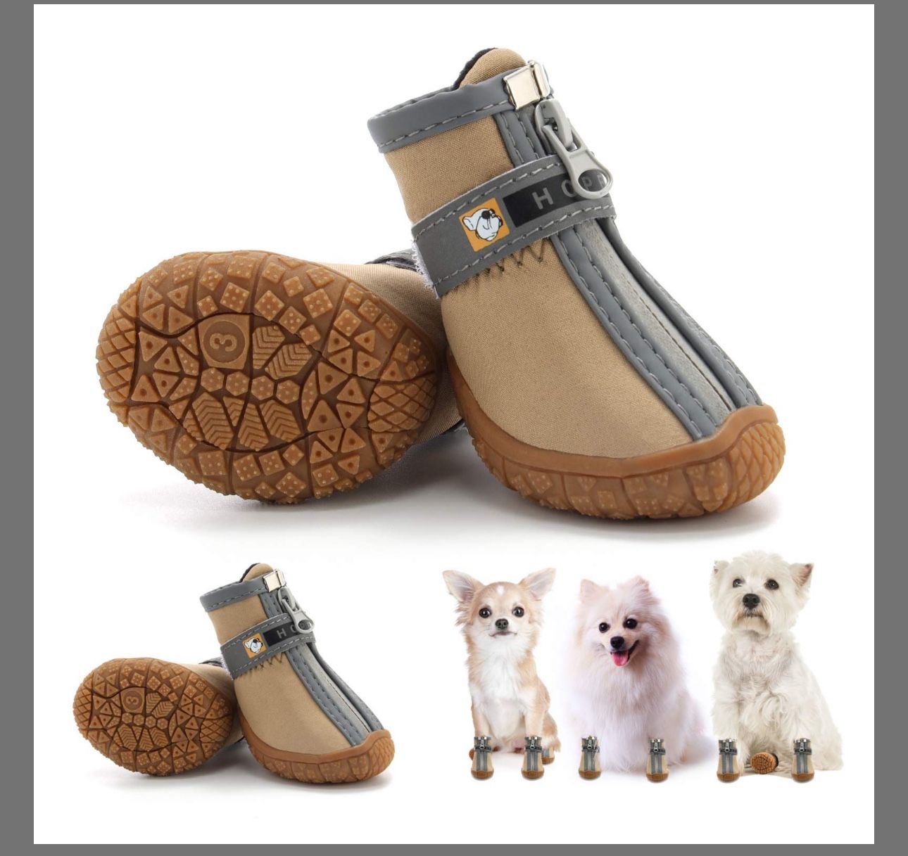 Hcpet Dog Shoes For Small Dogs, Dog Boots & Paw Protectors For Hot Pavement Winter Snow Hiking, Anti-Slip Dog Booties For Hardwood Floor Khaki Size 5