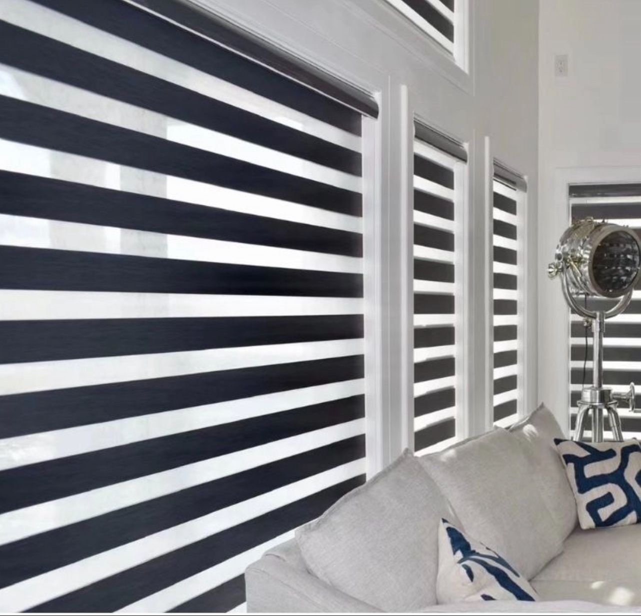 Zebra Blinds, Roller Shades, Honeycomb, Venetian blinds Honeycomb. On Sale 52" wide x 38" high. $50 ISO 9000 fabric Custom sizes available. Homestead