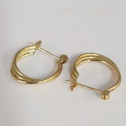 14k Yellow Gold Triple Band Hoop Earrings
