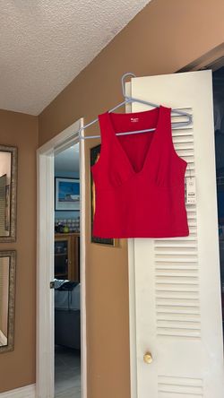 Red V-Neck Sleeveless Top with Tags