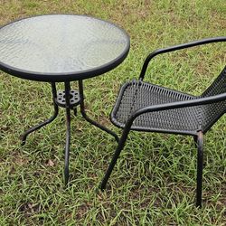 2-Piece Outdoor Patio Bistro Set – Glass Table & Rattan Chair