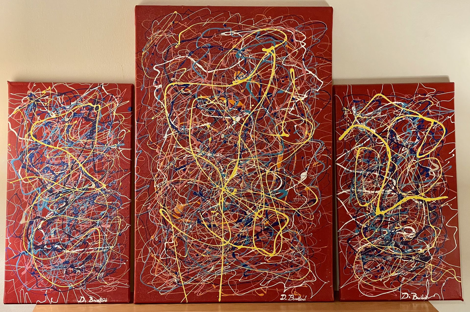 Abstract Paintings, Set of 3, Local Artist