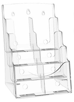 Acrylic Brochure Holder 8.5 x 11, 4-Tier Clear Display Stand - Office Literature Organizer, Flyer Rack with Divider - Countertop & Wall Mount
