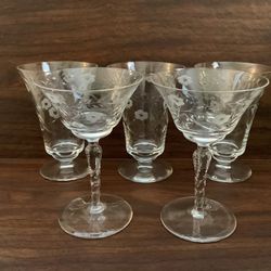 Vintage Etched Glassware W/Small Flowers