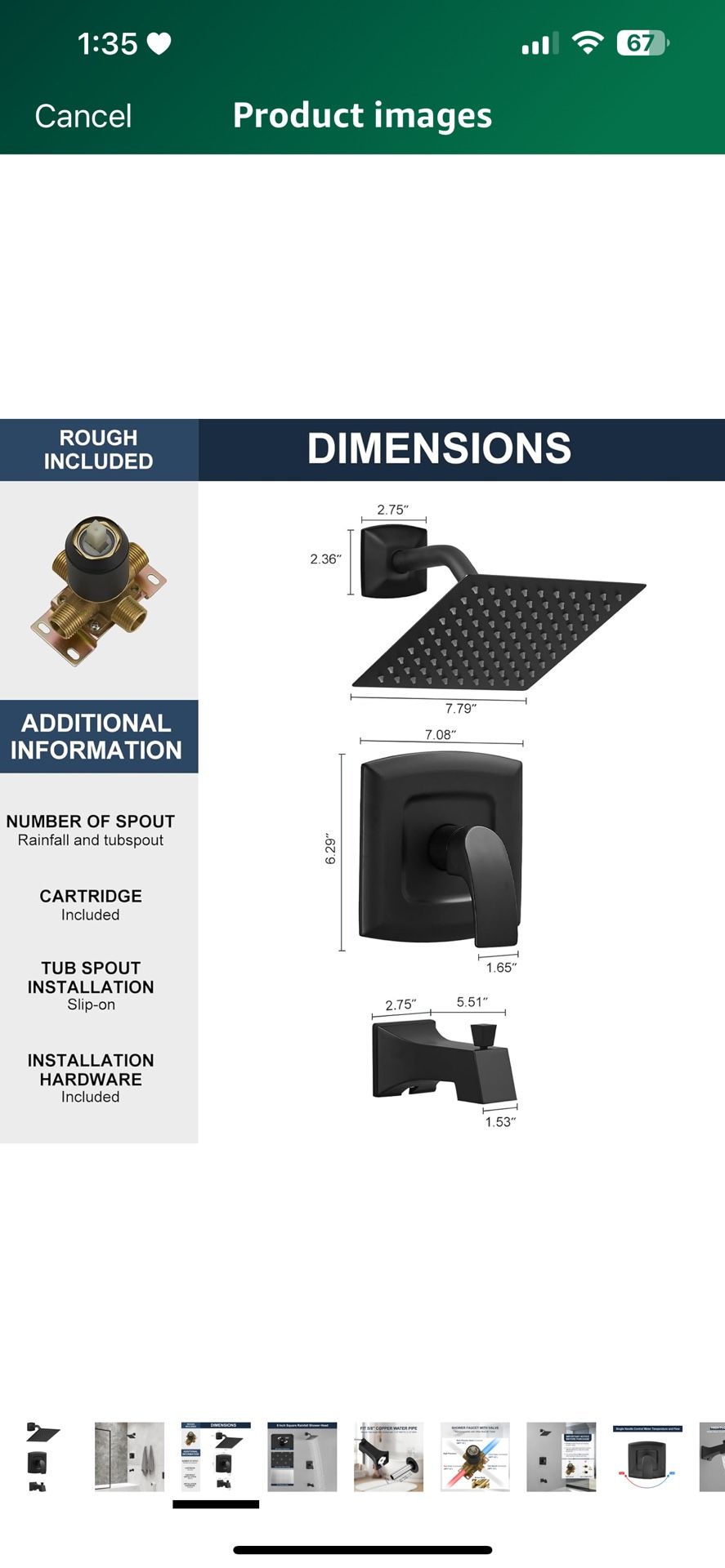 Tub Shower Faucet, Matte Black Shower Faucet Set with 8-Inch Square Rain Shower Head and Tub Spout, Brass Shower System Bathtub Shower Faucet Set Comp