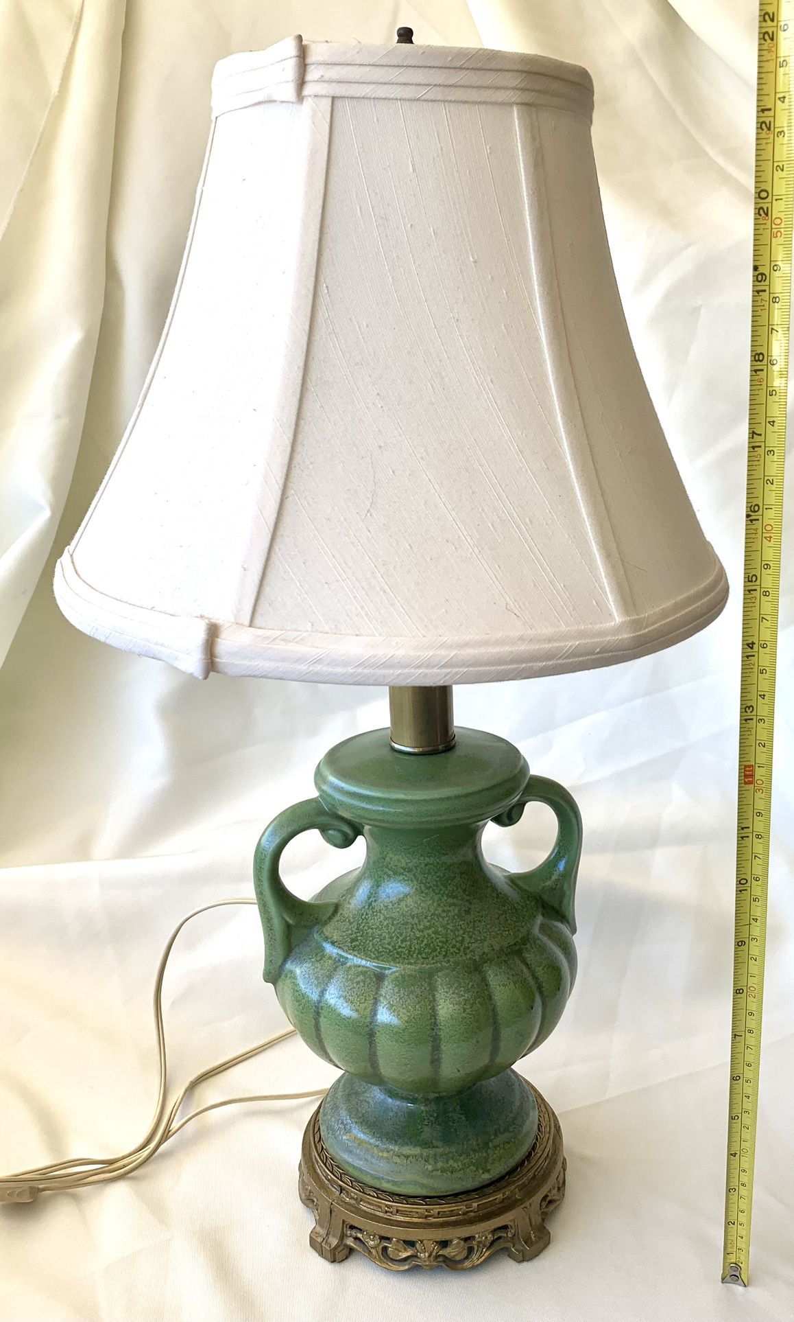 Antique Ceramic Table Lamp Brass Base With Shade Works Great!