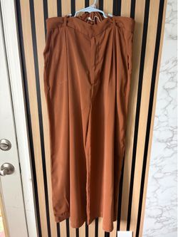 Tronjari Women’s Brown Wide-Leg Dress Pants Polyester Solid Elastic Waist L