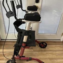 Red Upright Rollator Walker with Seat 300 lb Capacity Foldable Adjustable 