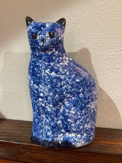 Collectible Ceramic Cat Coin Bank, Speckled B & White with Black-Tipped Ears, Paws