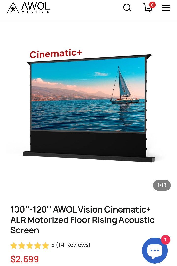 Awol vision 100 inch motorized ALR screen for short throw projector.