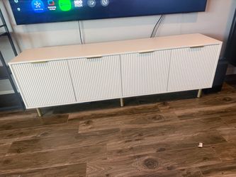 Cream credenza, walnut armoire