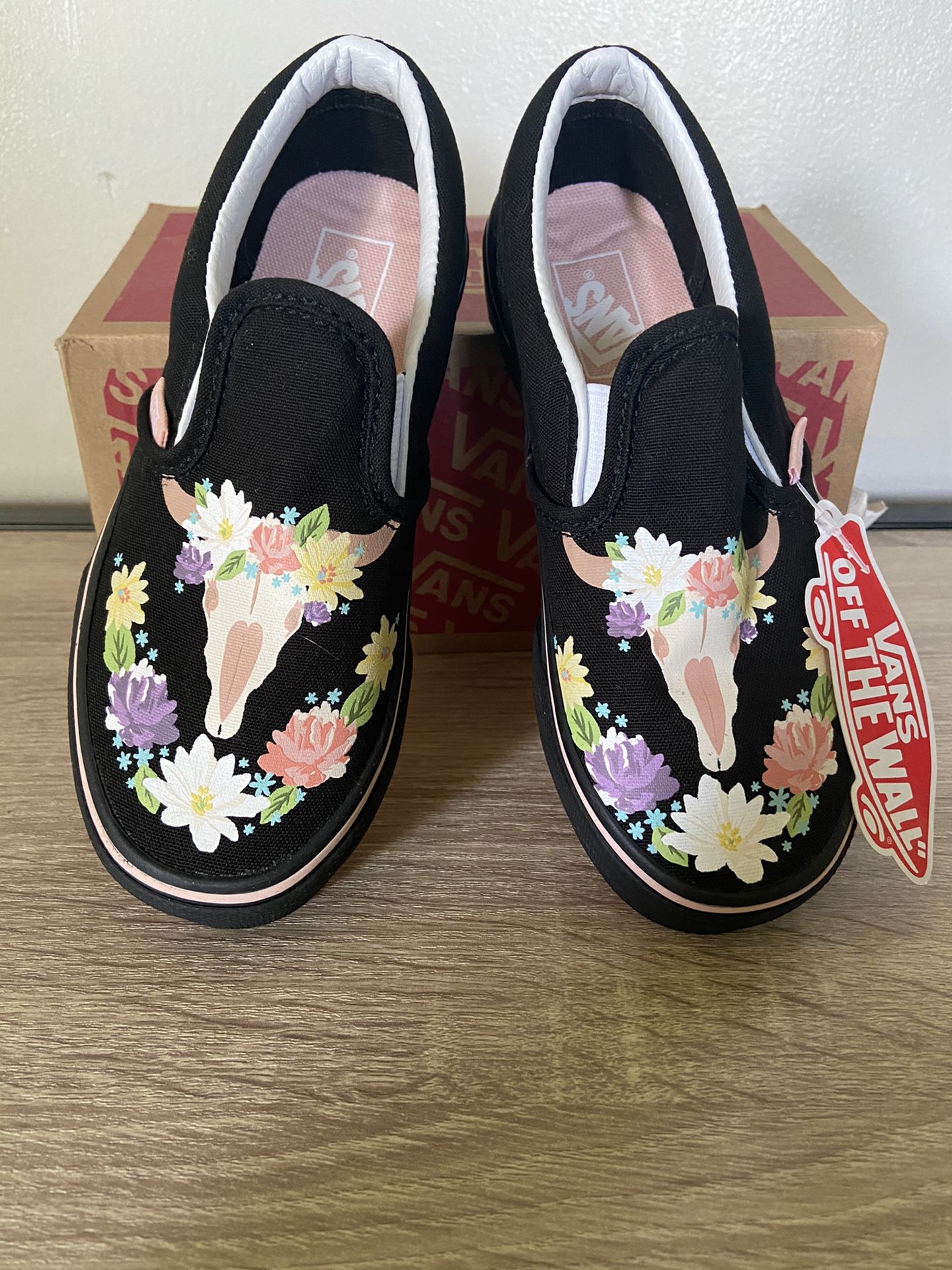 Vans classic slip on flower crown/ black rose