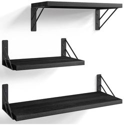 Black Floating Shelves, Modern Wall Mounted Storage Shelves Set of
