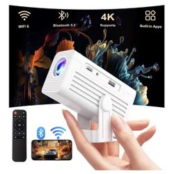 Mini Projector with WiFi and Bluetooth, 1080P Supported Smart Projector with Built in Apps, Outdoor Movie Projector 150" Display, Auto Keystone，Short 