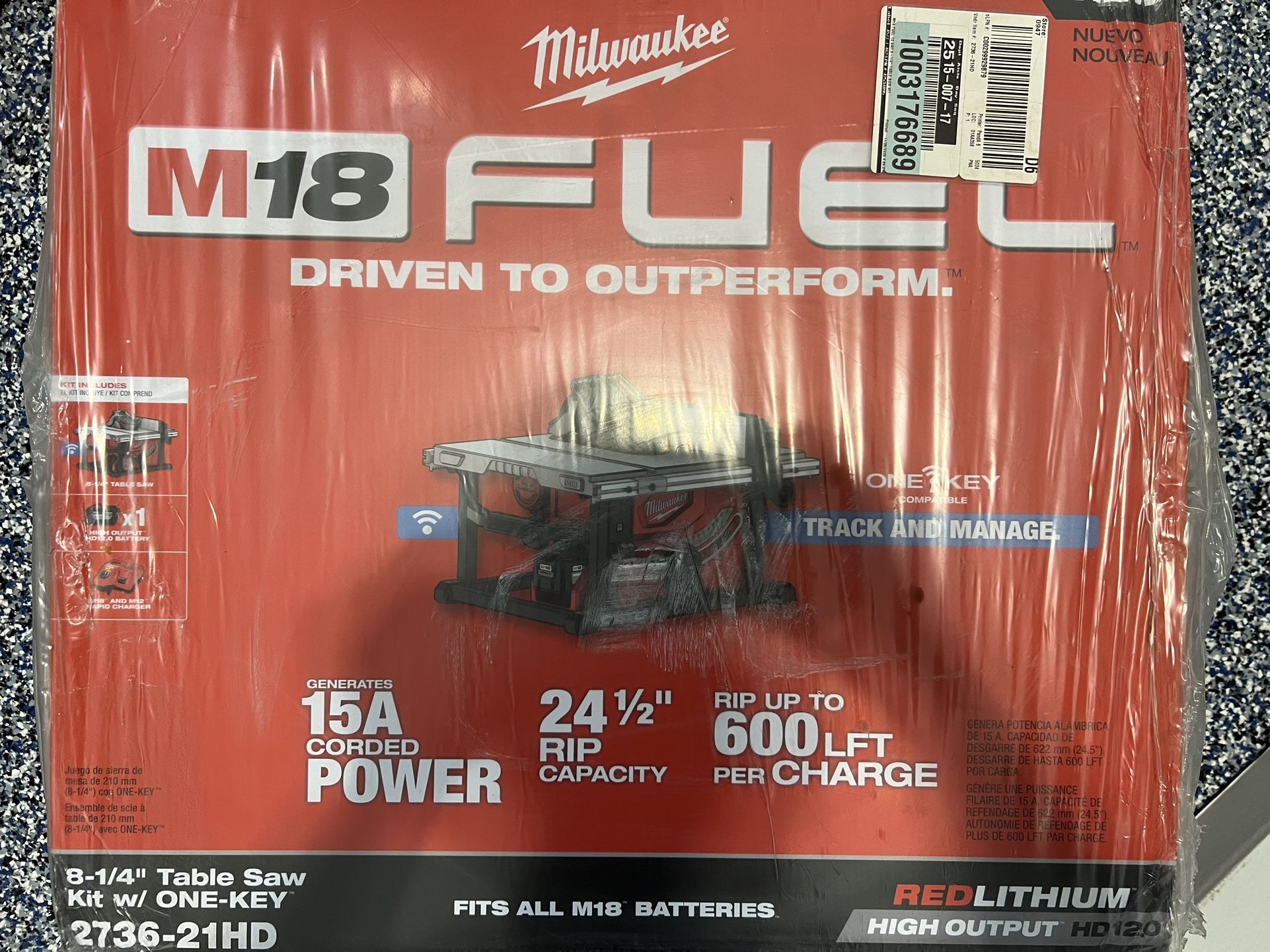 M18 FUEL ONE-KEY 18- volt Lithium-Ion Brushless Cordless 8-1/4 in. Table Saw Kit W/(1) 12.0Ah Battery & Rapid Charger
