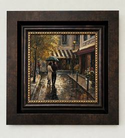 Framed Paris Rain Canvas Art - Impressionist Street Scene (17.5 x 17.5)