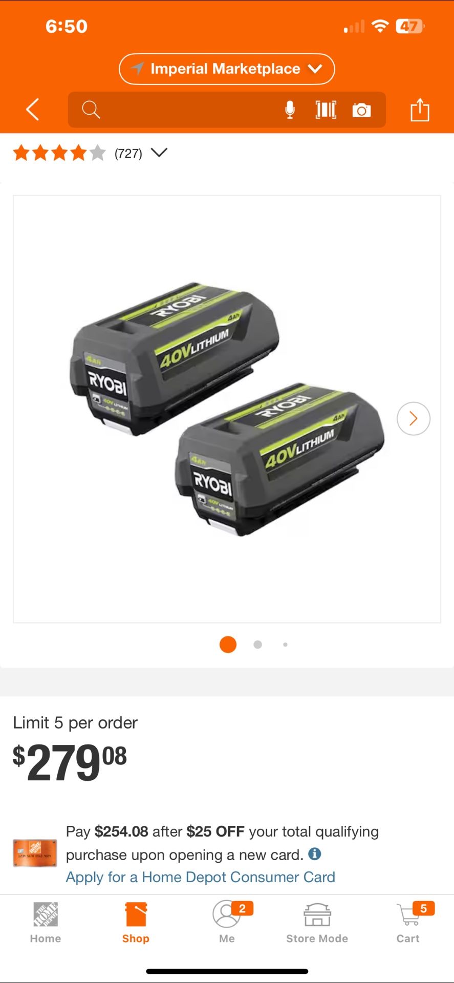 40 V Ryobi batteries