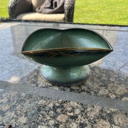 Vintage Israel A. N. Oppenheim green Enamel over brass triangular Bowl