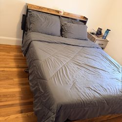 Queen bed frame with storage and box spring