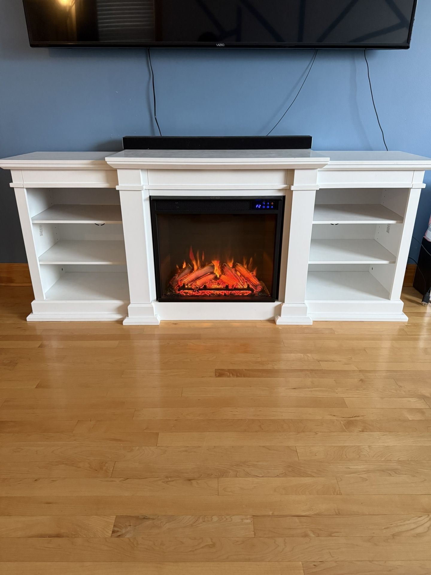 Real Flame 71.75-in W White TV Stand with LED Flat wall Electric Fireplace with Remote Control