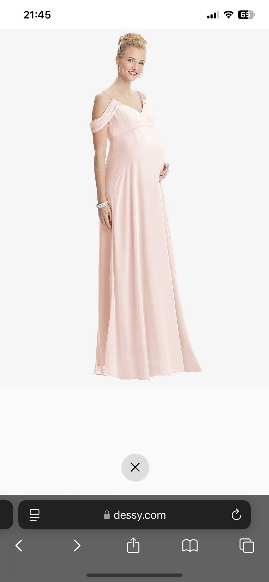 Draped Off-Shoulder Blush Chiffon Dress (Maternity-Friendly)