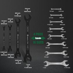 4-in-1 Super-Thin Open End Wrench Set, SAE, 4-Piece