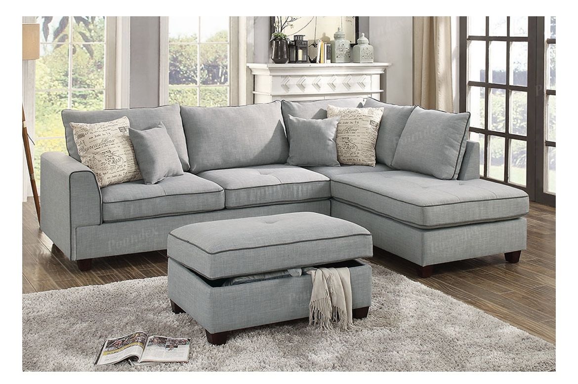 Gray Sectional Sofa With Ottoman (Free Delivery)