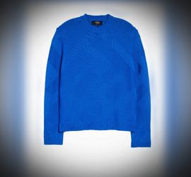 New Men's Authentic FENDI Tonal Jacquard Sapphire Color FF LOGO Wool Sweater Pullover XL