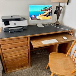 Solid Oak Computer Desk with Storage