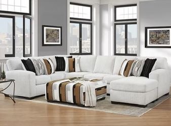 Beige Sectional With Ottoman 