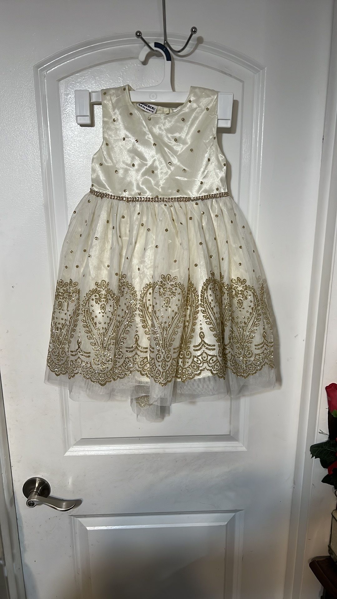 Elegant Ivory and Gold Kids Dress Size 4/5