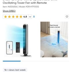 DREO 42-in 240 -Volt 12 -Speed Indoor Silver Oscillating Tower Fan 