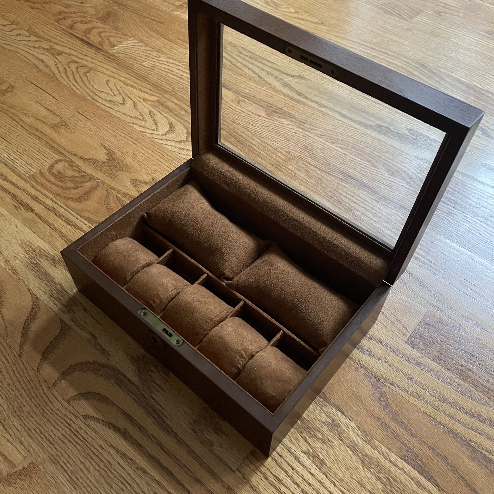 Caddy Bay Collection Vintage Wood Watch Display Storage Case Chest with Glass Top Holds 10+ Watches with Adjustable Soft Pillows and High Depth for La