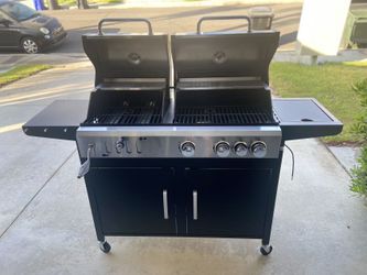 Sophia & William Charcoal and Gas Grill Combo with Side Burner, Dual Fuel Propane BBQ Grill with Porcelain-Enameled Cast Iron Grate for Outdoor Cookin