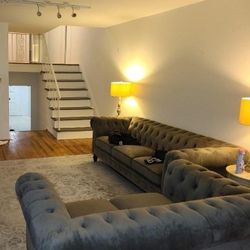 Abbyson Grand Chesterfield Grey Velvet Sofa