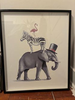 Wood & Glass Framed Animal Print. (FRONT PORCH PICK UP, CASH.)