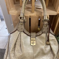 Brahmin Designer Beige Lizard Shoulder Bag With Wallet 