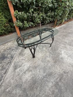 Oval Glass Top Coffee Table with Metal Base