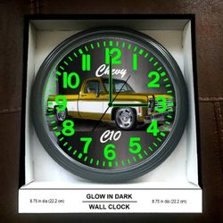 Chevy Chevrolet C10 Bagged Glow In The Dark Wall Clock New!