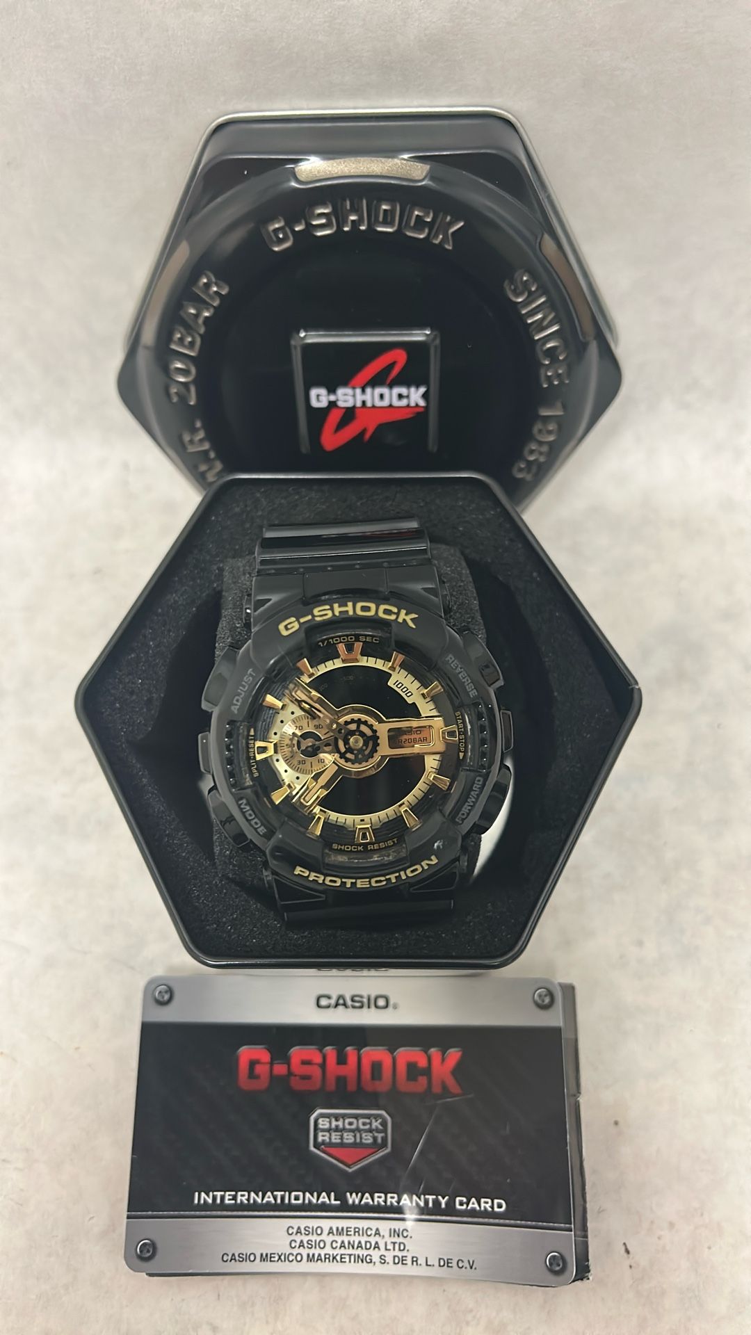 G-Shock, black and gold watch like new with case