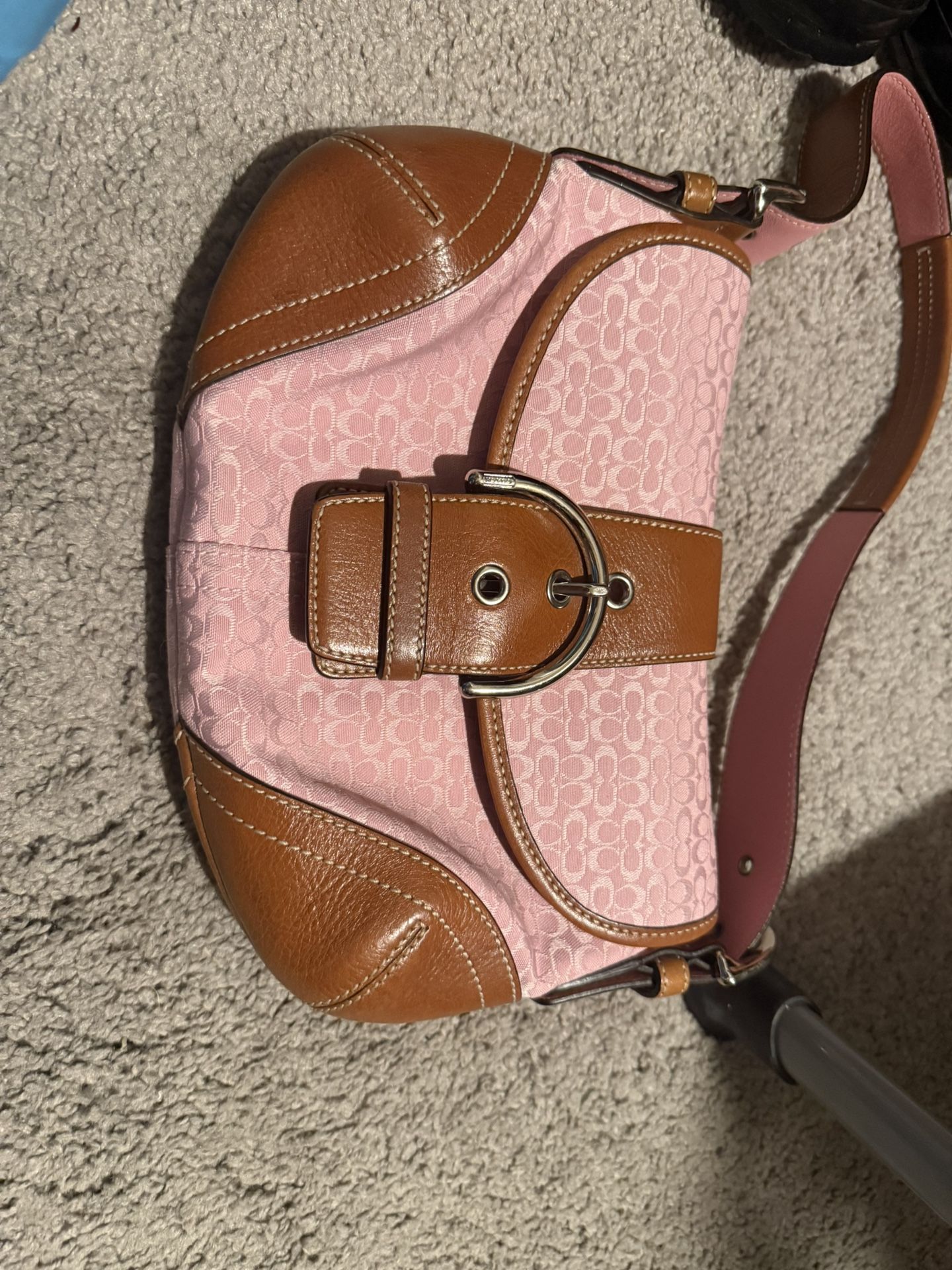 Coach Y2K Pink Soho Bag Pink C Pattern With Brown Leather