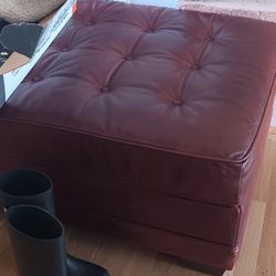 Big Red Leather Ottoman 