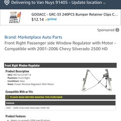 Front Right Passenger side Window Regulator with Motor - Compatible with 2001-2006 Chevy Silverado 2500 HD