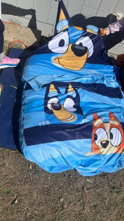 Bluey pillow with blanket.
