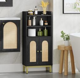 Bathroom Storage Cabinet, Small Floor Cabinet with 2 Door and Shelves, Toilet Paper Cabinets, Bathroom Organizer with Adjustable Shelf, for Small Spac