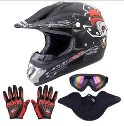 OUMURS Adult Motocross Dirt Bike Helmet with Goggles, Gloves & Mask Dirt Bike ATV Helmet for Unisex-Adult Men Women Adjustable Sun Visor DOT/FMVSS-218
